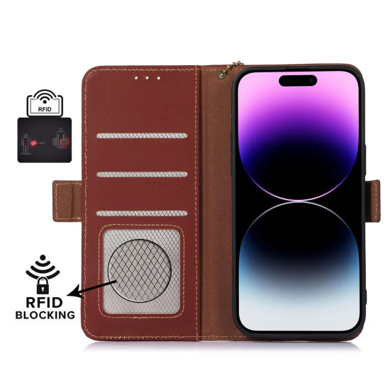 For Samsung Galaxy S24+ 5G Genuine Leather Magnetic RFID Leather Phone Case(Coffee)