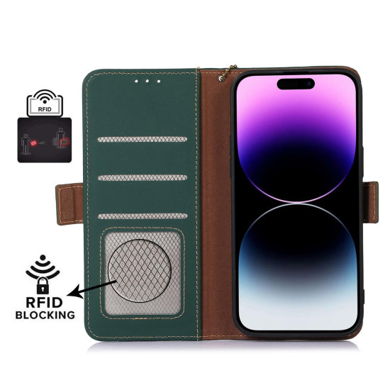 For Samsung Galaxy S24+ 5G Genuine Leather Magnetic RFID Leather Phone Case(Green)
