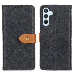 For Samsung Galaxy S24+ European Floral Embossed Leather Phone Case(Black)
