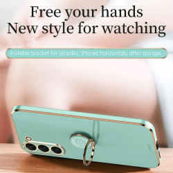 For Samsung Galaxy S24+ 5G XINLI Straight Edge 6D Electroplate TPU Phone Case with Ring Holder(Celestial Blue)