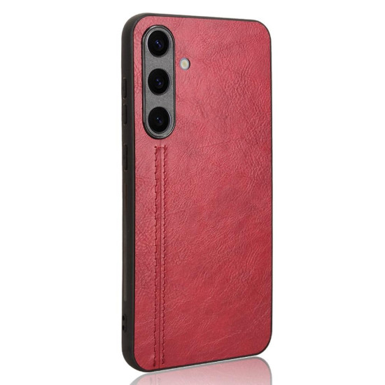 For Samsung Galaxy S24+ 5G Cow Pattern Sewing Back Cover Phone Case(Red)