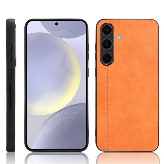 For Samsung Galaxy S24+ 5G Cow Pattern Sewing Back Cover Phone Case(Orange)