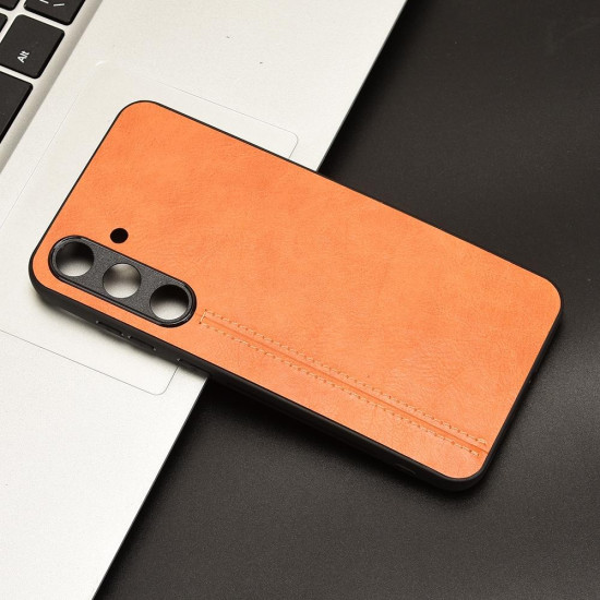 For Samsung Galaxy S24+ 5G Cow Pattern Sewing Back Cover Phone Case(Orange)