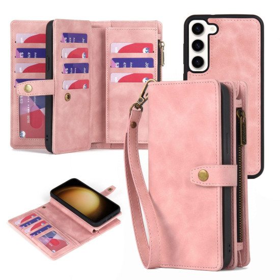 For Samsung Galaxy S23+ 5G Zipper Wallet Magnetic Detachable Leather Phone Case(Pink)