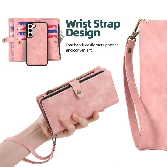 For Samsung Galaxy S23+ 5G Zipper Wallet Magnetic Detachable Leather Phone Case(Pink)