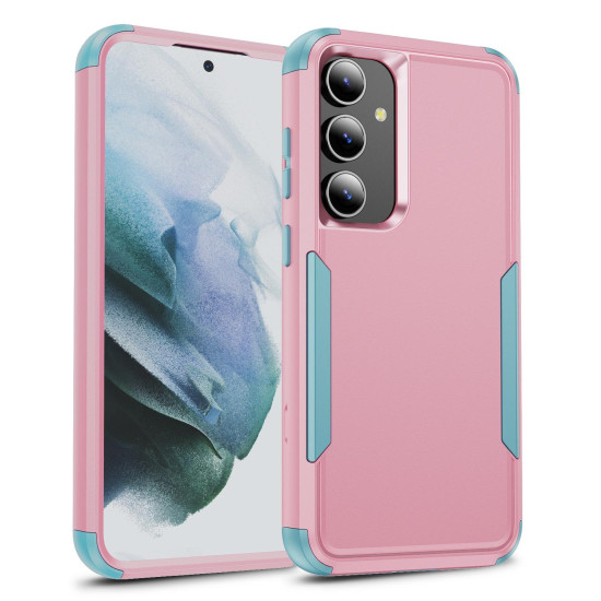 For Samsung Galaxy S24+ 5G TPU + PC Shockproof Protective Phone Case(Pink + Grey Green)