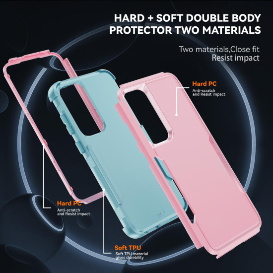 For Samsung Galaxy S24+ 5G TPU + PC Shockproof Protective Phone Case(Pink + Grey Green)