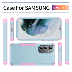 For Samsung Galaxy S24+ 5G TPU + PC Shockproof Protective Phone Case(Grey Green + Pink)