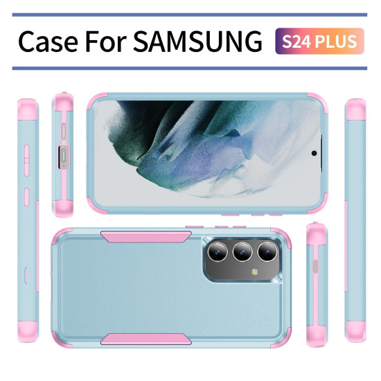 For Samsung Galaxy S24+ 5G TPU + PC Shockproof Protective Phone Case(Grey Green + Pink)
