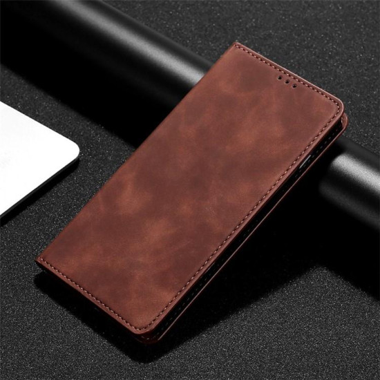 For Samsung Galaxy S24+ 5G Skin Feel Magnetic Leather Phone Case(Dark Brown)
