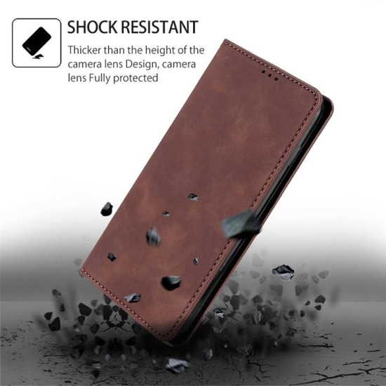 For Samsung Galaxy S24+ 5G Skin Feel Magnetic Leather Phone Case(Dark Brown)