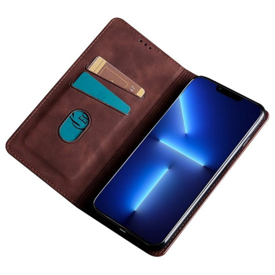 For Samsung Galaxy S24+ 5G Skin Feel Magnetic Leather Phone Case(Dark Brown)