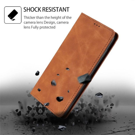 For Samsung Galaxy S24+ 5G Skin Feel Magnetic Leather Phone Case(Light Brown)