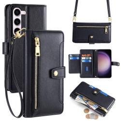 For Samsung Galaxy S24+ 5G Sheep Texture Cross-body Zipper Wallet Leather Phone Case(Black)