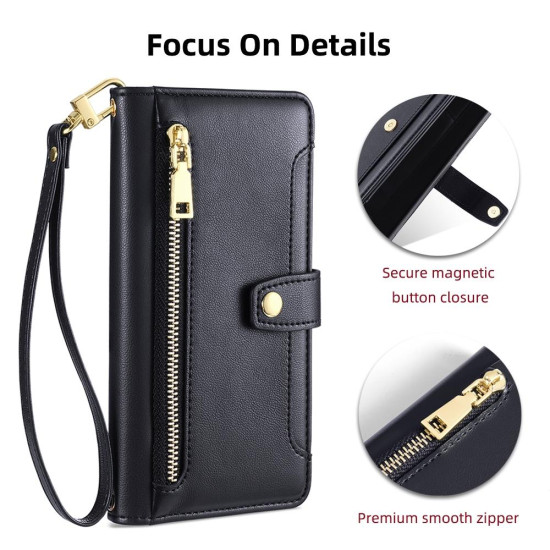 For Samsung Galaxy S24+ 5G Sheep Texture Cross-body Zipper Wallet Leather Phone Case(Black)