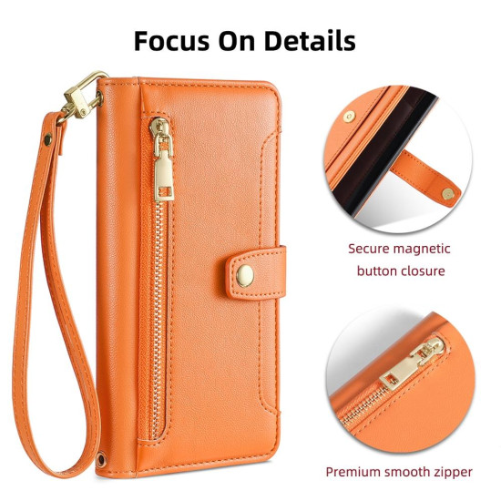 For Samsung Galaxy S24+ 5G Sheep Texture Cross-body Zipper Wallet Leather Phone Case(Orange)