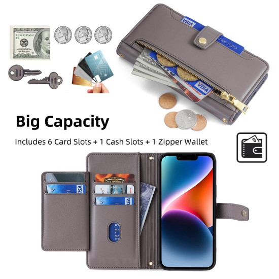 For Samsung Galaxy S24+ 5G Sheep Texture Cross-body Zipper Wallet Leather Phone Case(Grey)