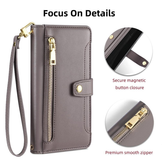 For Samsung Galaxy S24+ 5G Sheep Texture Cross-body Zipper Wallet Leather Phone Case(Grey)