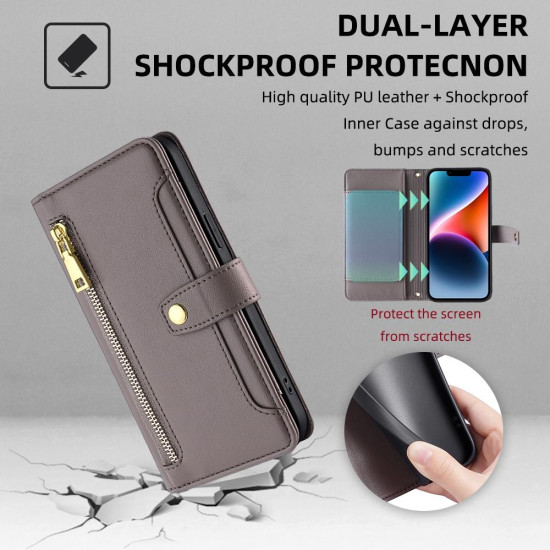 For Samsung Galaxy S24+ 5G Sheep Texture Cross-body Zipper Wallet Leather Phone Case(Grey)