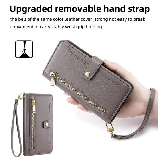 For Samsung Galaxy S24+ 5G Sheep Texture Cross-body Zipper Wallet Leather Phone Case(Grey)