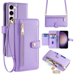 For Samsung Galaxy S24+ 5G Sheep Texture Cross-body Zipper Wallet Leather Phone Case(Purple)