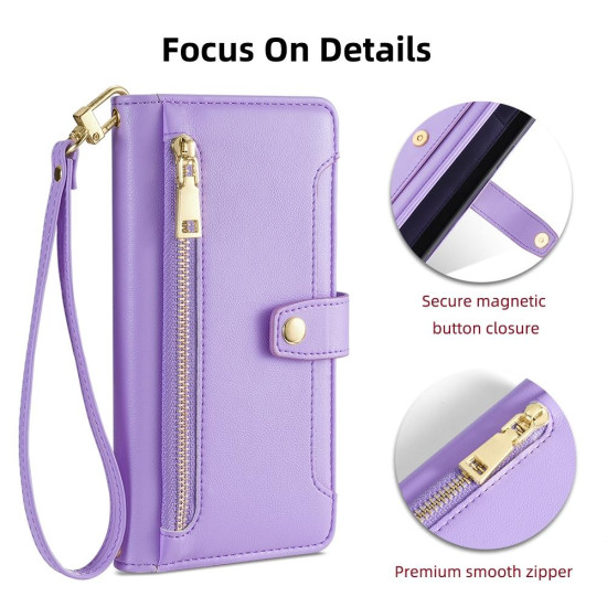 For Samsung Galaxy S24+ 5G Sheep Texture Cross-body Zipper Wallet Leather Phone Case(Purple)