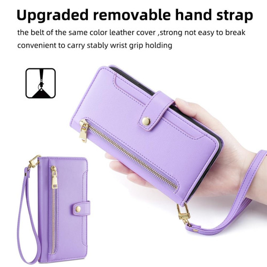 For Samsung Galaxy S24+ 5G Sheep Texture Cross-body Zipper Wallet Leather Phone Case(Purple)
