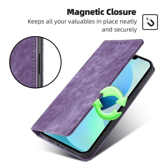 For Samsung Galaxy S24+ 5G RFID Anti-theft Brush Magnetic Leather Phone Case(Purple)