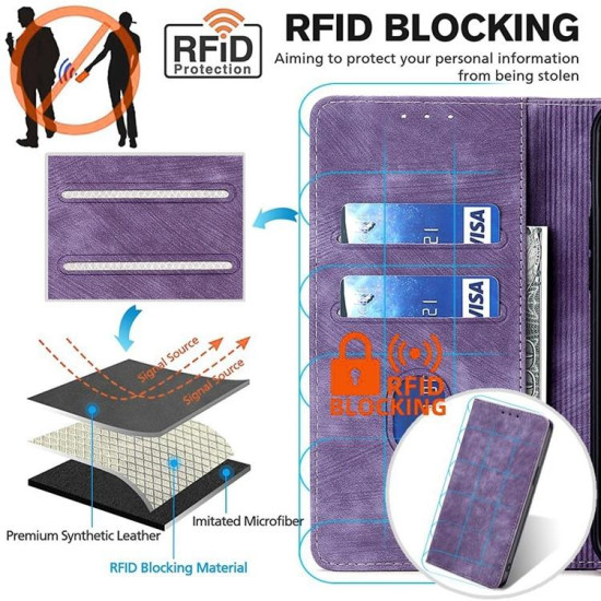 For Samsung Galaxy S24+ 5G RFID Anti-theft Brush Magnetic Leather Phone Case(Purple)