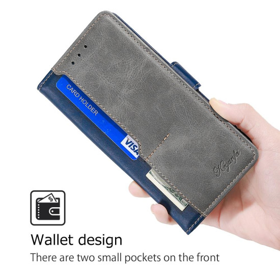 For Samsung Galaxy S24+ 5G Contrast Color Side Buckle Leather Phone Case(Blue + Grey)