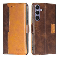 For Samsung Galaxy S24+ 5G Contrast Color Side Buckle Leather Phone Case(Dark Brown + Gold)