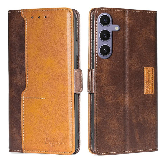 For Samsung Galaxy S24+ 5G Contrast Color Side Buckle Leather Phone Case(Dark Brown + Gold)