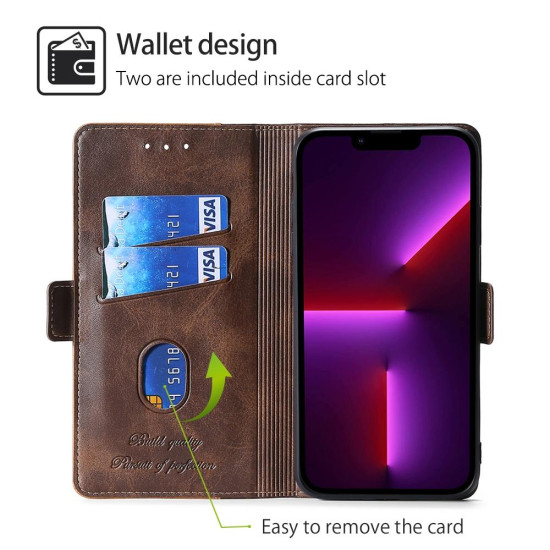 For Samsung Galaxy S24+ 5G Contrast Color Side Buckle Leather Phone Case(Dark Brown + Gold)