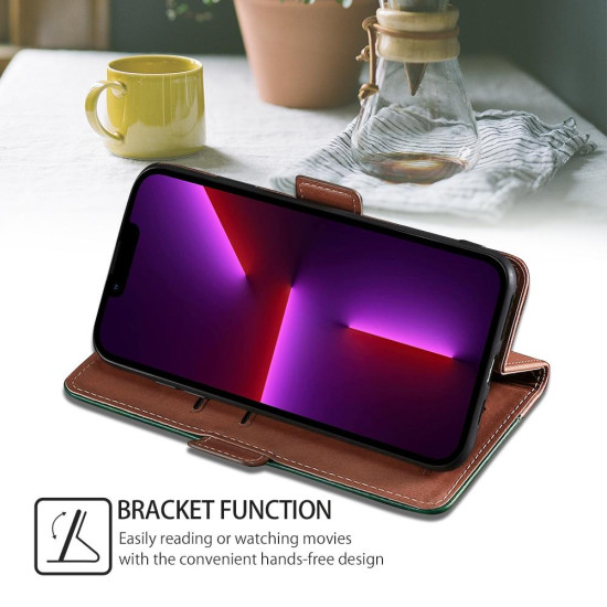 For Samsung Galaxy S24+ 5G Contrast Color Side Buckle Leather Phone Case(Light Brown + Green)