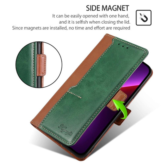 For Samsung Galaxy S24+ 5G Contrast Color Side Buckle Leather Phone Case(Light Brown + Green)