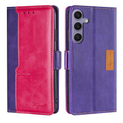 For Samsung Galaxy S24+ 5G Contrast Color Side Buckle Leather Phone Case(Purple + Rose Red)