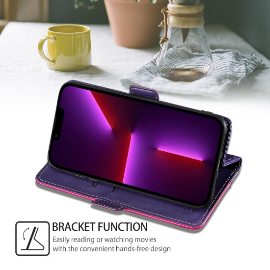 For Samsung Galaxy S24+ 5G Contrast Color Side Buckle Leather Phone Case(Purple + Rose Red)