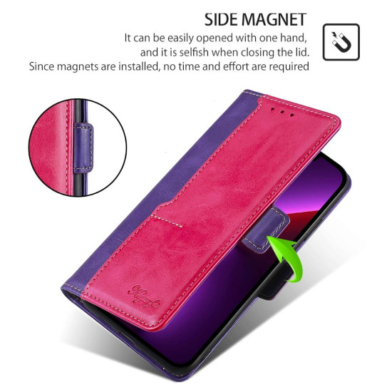 For Samsung Galaxy S24+ 5G Contrast Color Side Buckle Leather Phone Case(Purple + Rose Red)