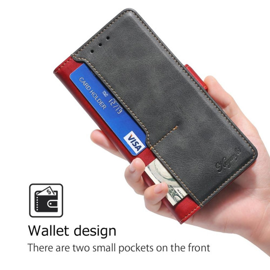 For Samsung Galaxy S24+ 5G Contrast Color Side Buckle Leather Phone Case(Red + Black)