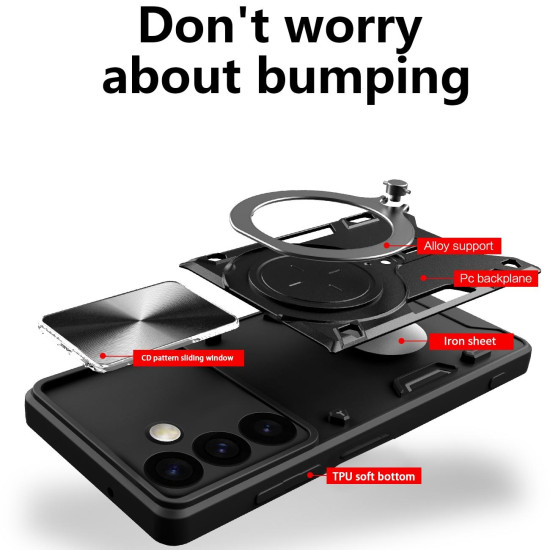 For Samsung Galaxy S24+ 5G CD Texture Sliding Camshield Magnetic Holder Phone Case(Black)