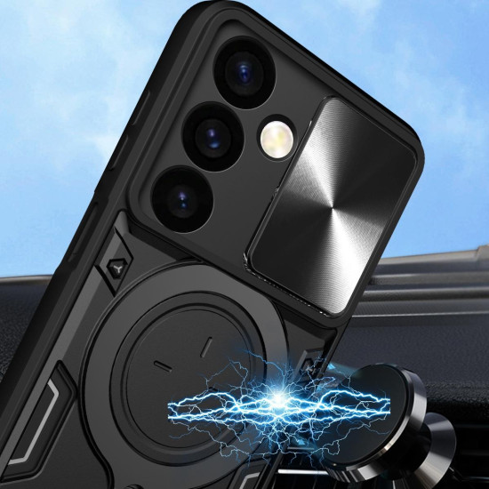 For Samsung Galaxy S24+ 5G CD Texture Sliding Camshield Magnetic Holder Phone Case(Black)