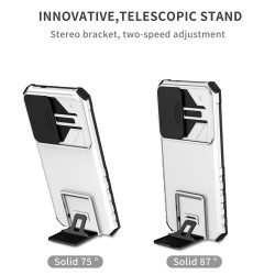 For Samsung Galaxy S24+ 5G Stereoscopic Holder Sliding Camshield Phone Case(White)