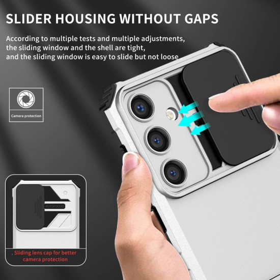 For Samsung Galaxy S24+ 5G Stereoscopic Holder Sliding Camshield Phone Case(White)