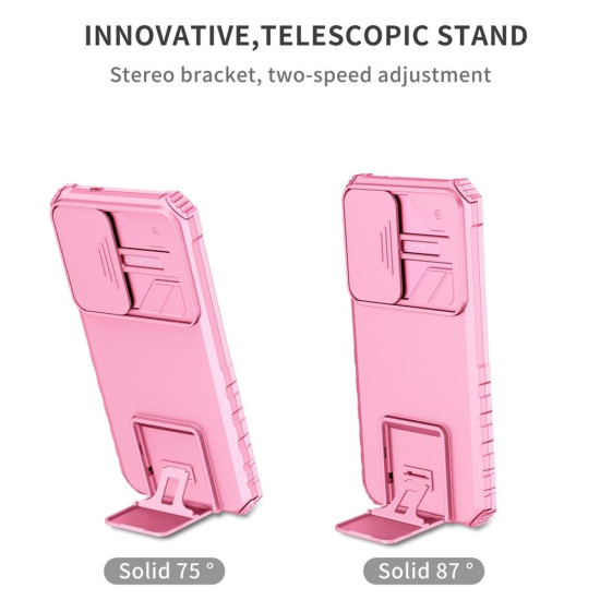 For Samsung Galaxy S24+ 5G Stereoscopic Holder Sliding Camshield Phone Case(Pink)