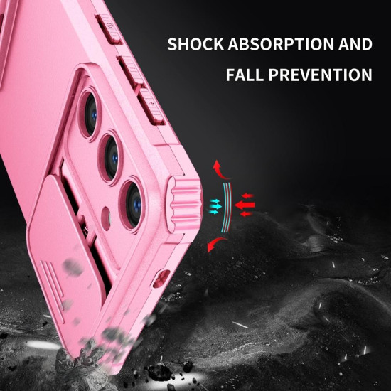 For Samsung Galaxy S24+ 5G Stereoscopic Holder Sliding Camshield Phone Case(Pink)