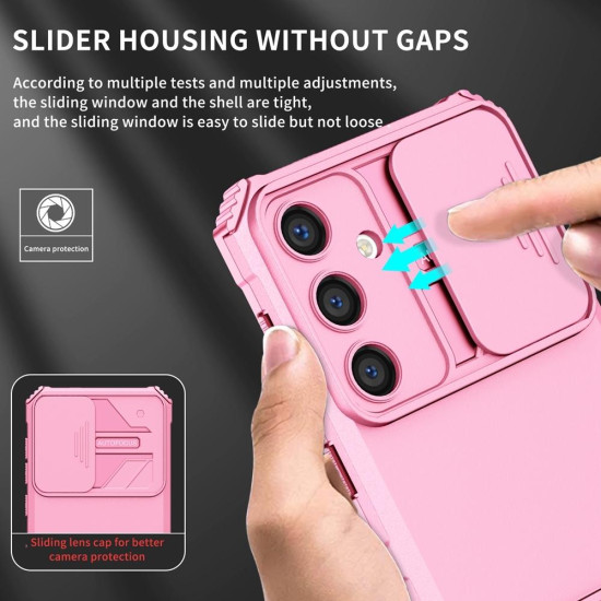 For Samsung Galaxy S24+ 5G Stereoscopic Holder Sliding Camshield Phone Case(Pink)