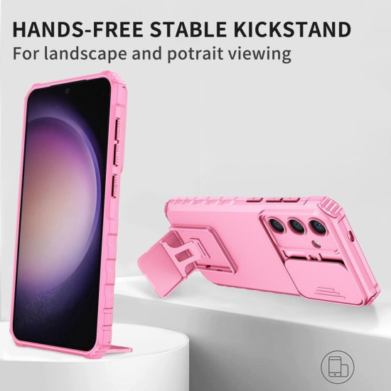 For Samsung Galaxy S24+ 5G Stereoscopic Holder Sliding Camshield Phone Case(Pink)