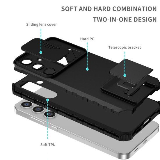 For Samsung Galaxy S24+ 5G Stereoscopic Holder Sliding Camshield Phone Case(Black)