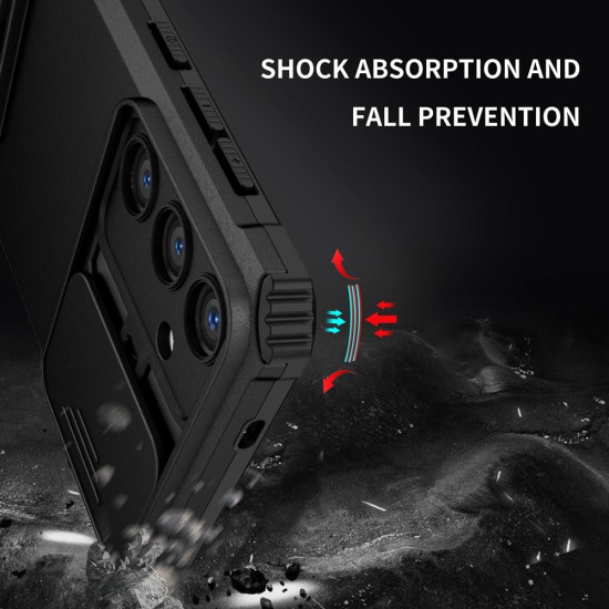 For Samsung Galaxy S24+ 5G Stereoscopic Holder Sliding Camshield Phone Case(Black)