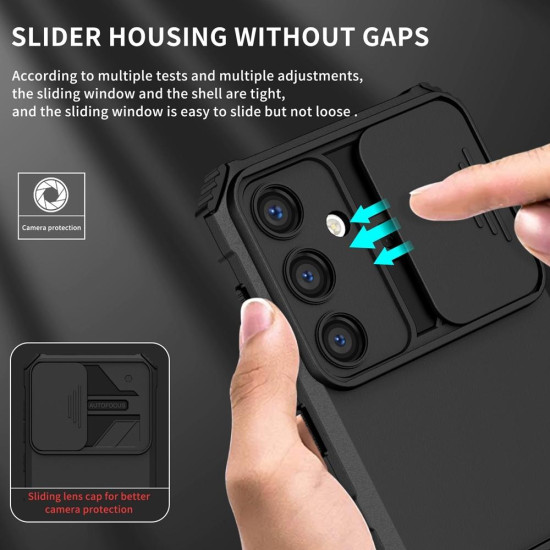 For Samsung Galaxy S24+ 5G Stereoscopic Holder Sliding Camshield Phone Case(Black)